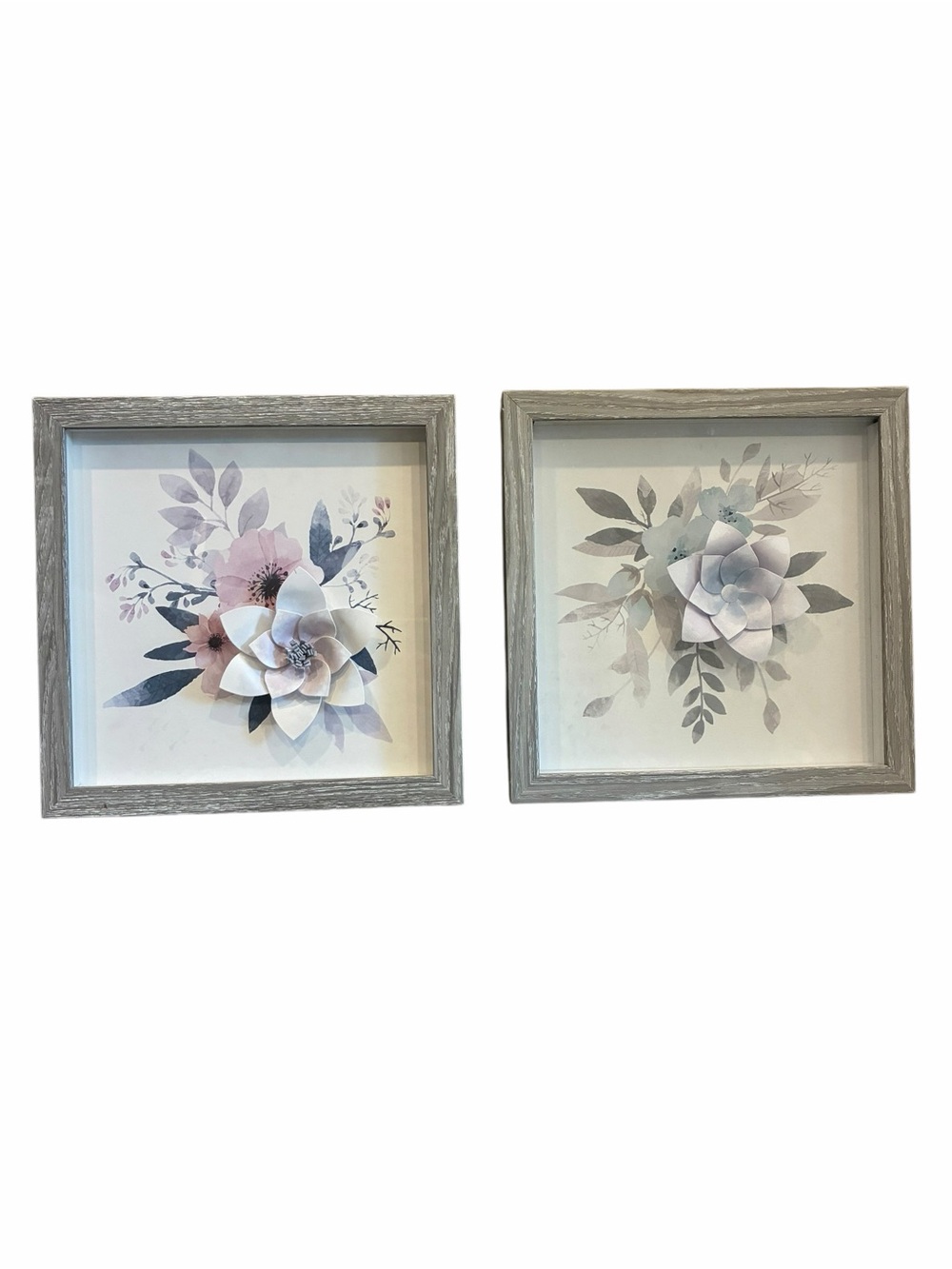 Set of 2 Framed 3D Floral Wall Art - Soft Pastel Blooms Watercolor Feminine